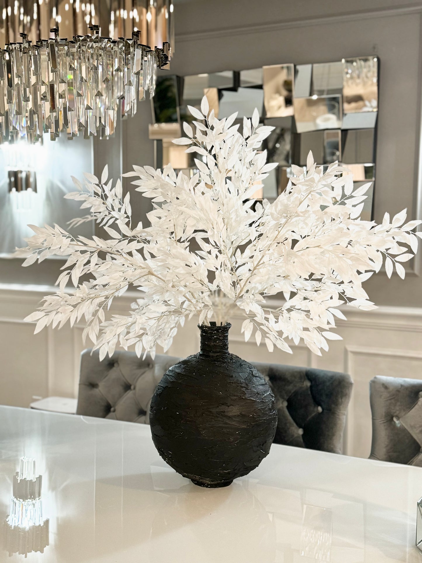 Azore Artificial White Silk Stem Faux Leaf Branches 42" set of 2