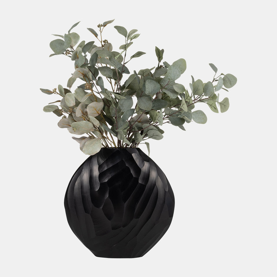 Aluminum 14"h Hammered Vase, Matte Black