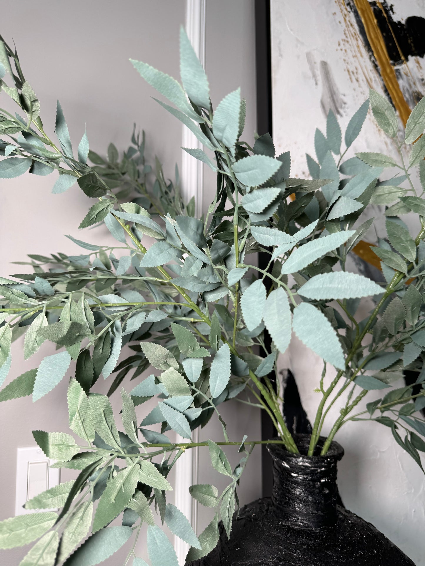 Azore Faux Frosted Green Silk Stem Leaf 2 Branches