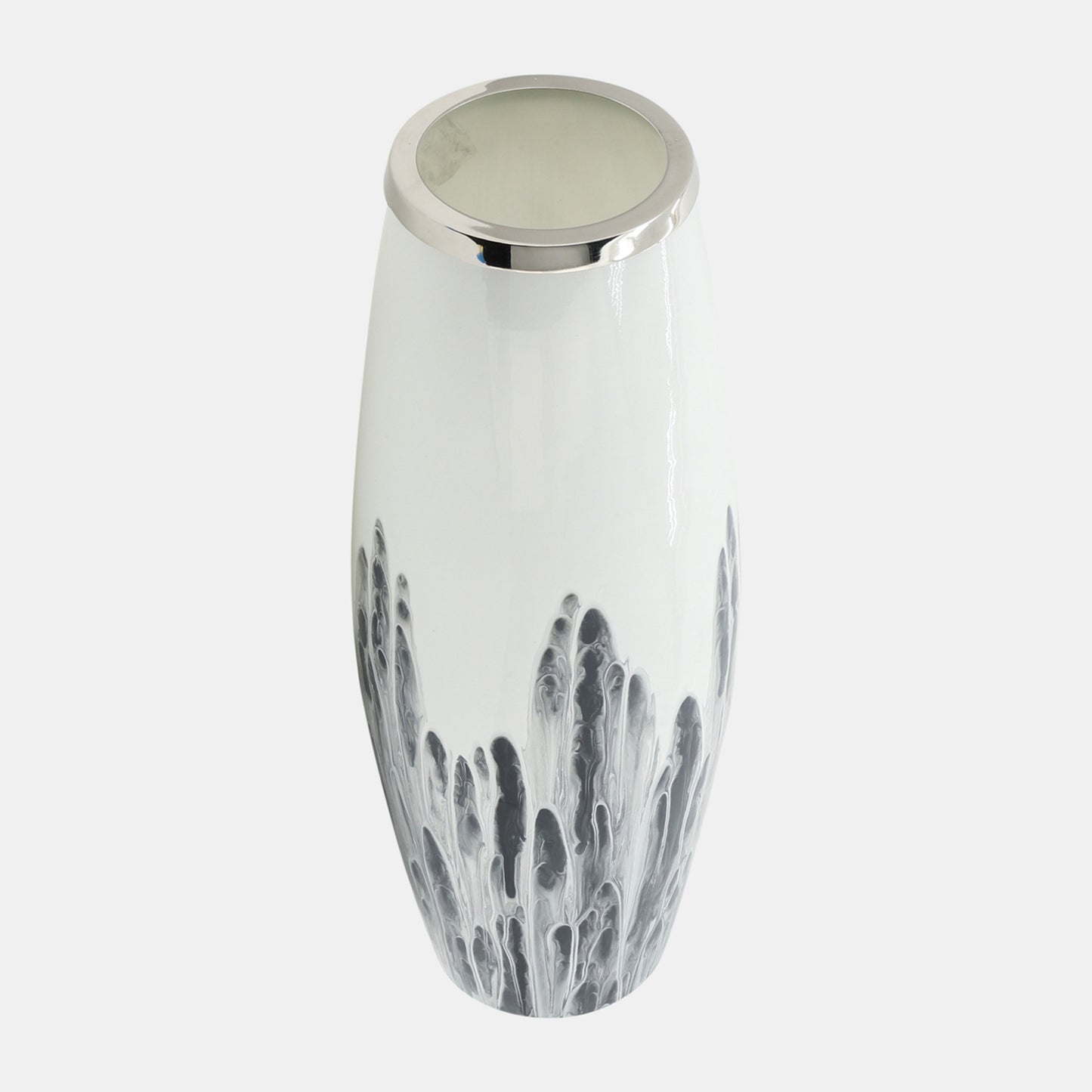 Contemporary glass and metal vase
Minimalist white glass vase
Tall decorative vase with ring
Glass vase with metal detail
Floor standing glass vase
Clear white glass vase modern
Glass vase with metallic accent
Large glass vase for home decor
Statement white vase with metal
White vase with modern metal ring