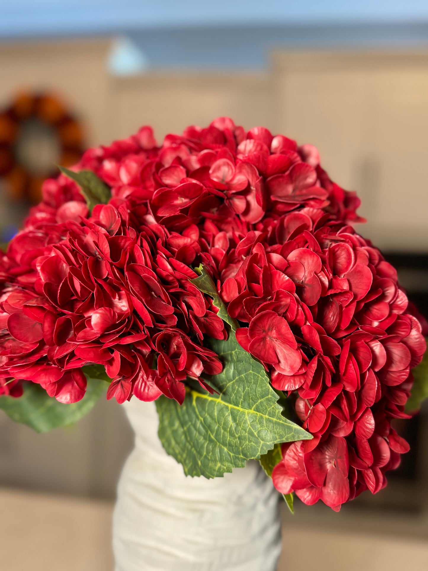 Ariane Real Touch Hydrangea Red Burgundy Artificial Flower Stems Set of 3