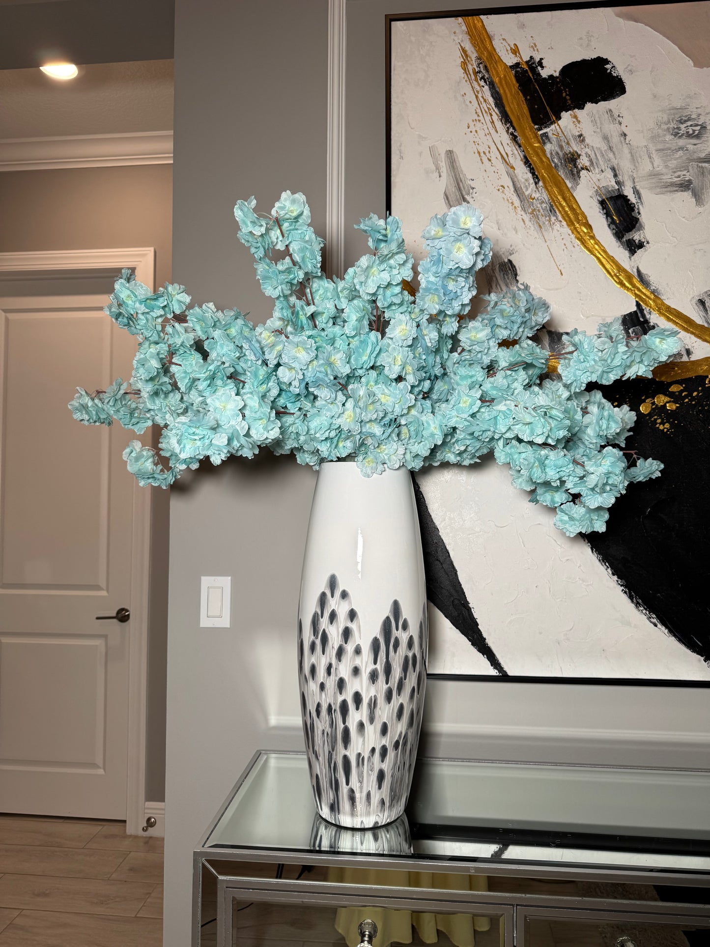 Mila Faux Silk Blue Cherry Blossom Branch Set of 3 pcs 36'' Wedding, Party, Event, Japan's National Flower