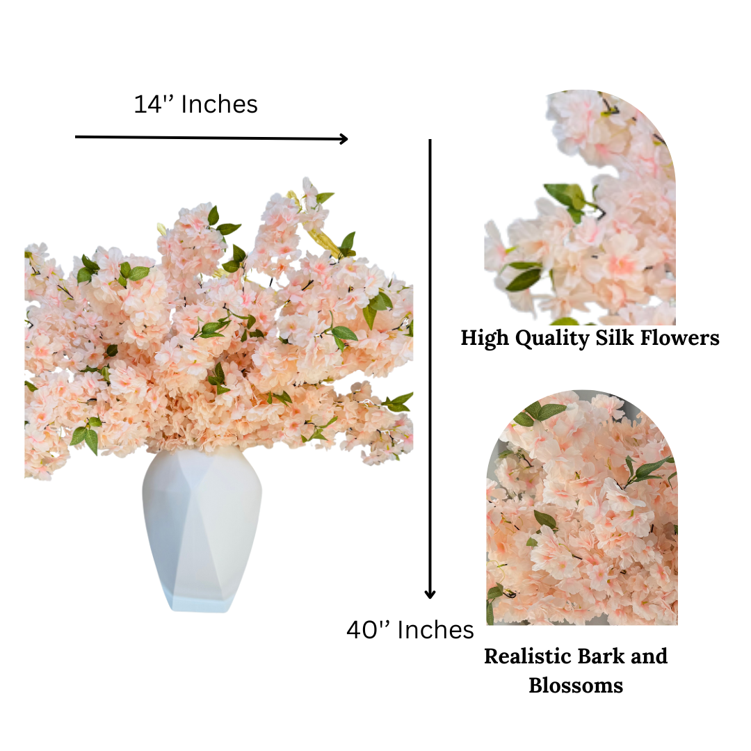 Sienna Blush Peach Silk Cherry Blossom Flower 3 Branches Pack 40'' Inches Spring