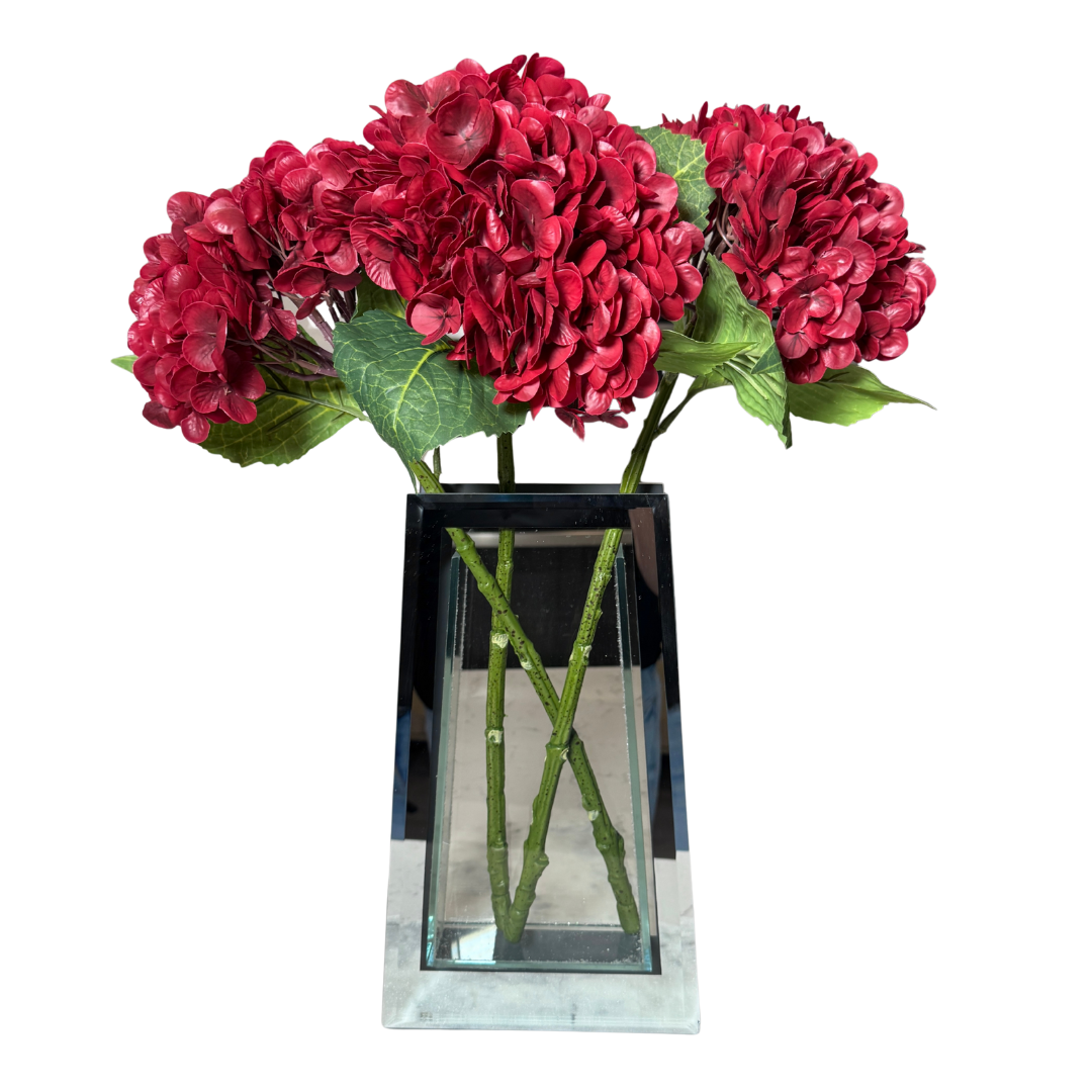 Ariane Real Touch Hydrangea Red Burgundy Artificial Flower Stems Set of 3