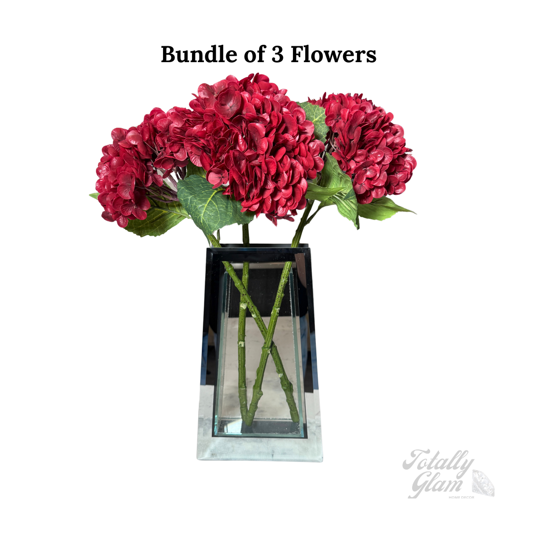 Ariane Real Touch Hydrangea Red Burgundy Artificial Flower Stems Set of 3