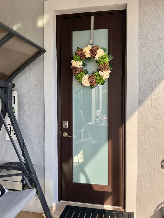 High end artificial wreath
Elegant front door wreath
Neutral tone floral wreath
Year round door wreath
Cream brown wreath decor
Rustic hydrangea wreath
Modern farmhouse wreath
Transitional style wreath
Chic seasonal door wreath
Designer floral wreath