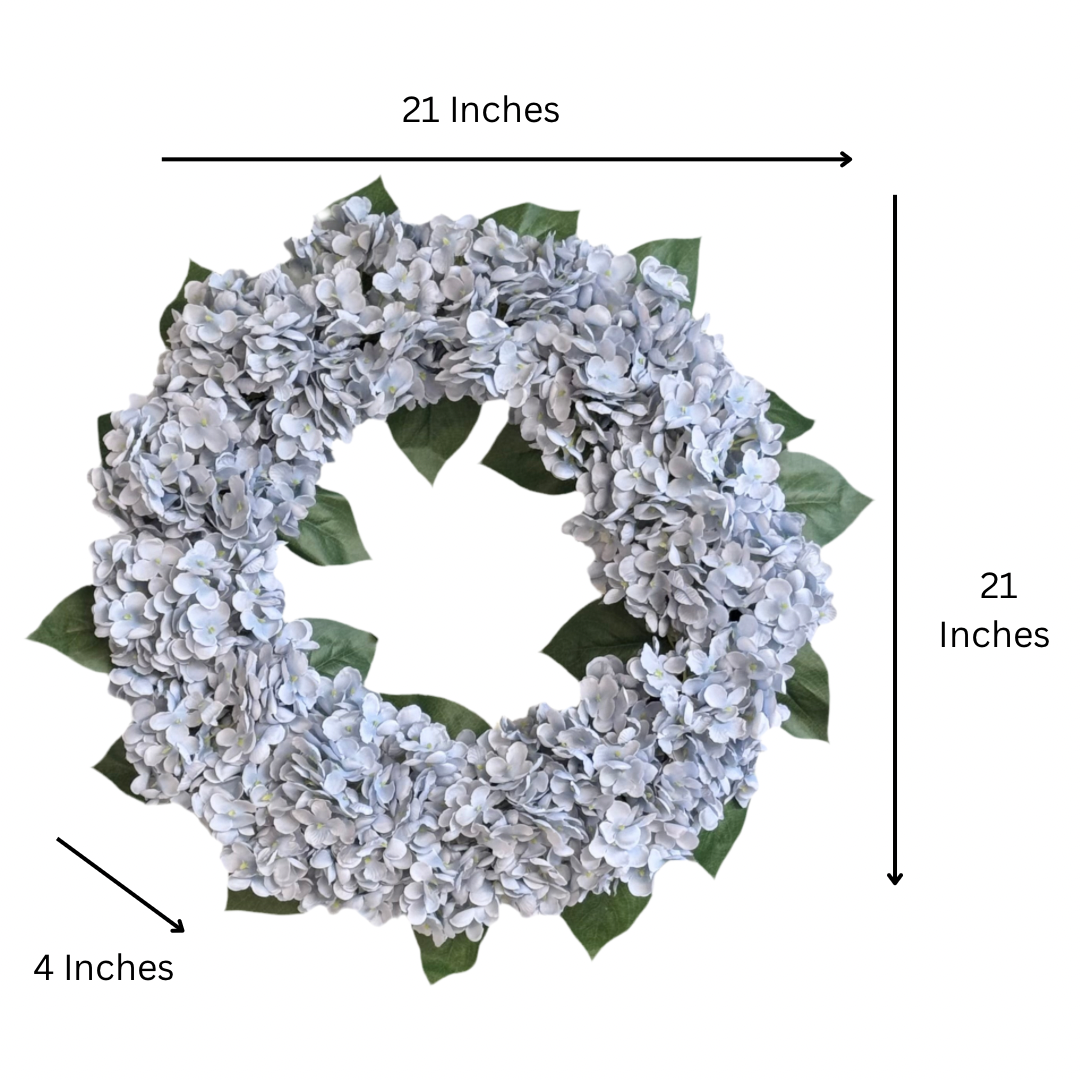 hydrangea wreath for housewarming
front door wreath gift idea
artificial flower wreath for weddings
wreath for Mother's Day décor
neutral wreath for office décor
silk hydrangea wreath centerpiece
versatile flower wreath gift
blue gray wreath for celebration
holiday-neutral wreath
hydrangea wreath for event styling
