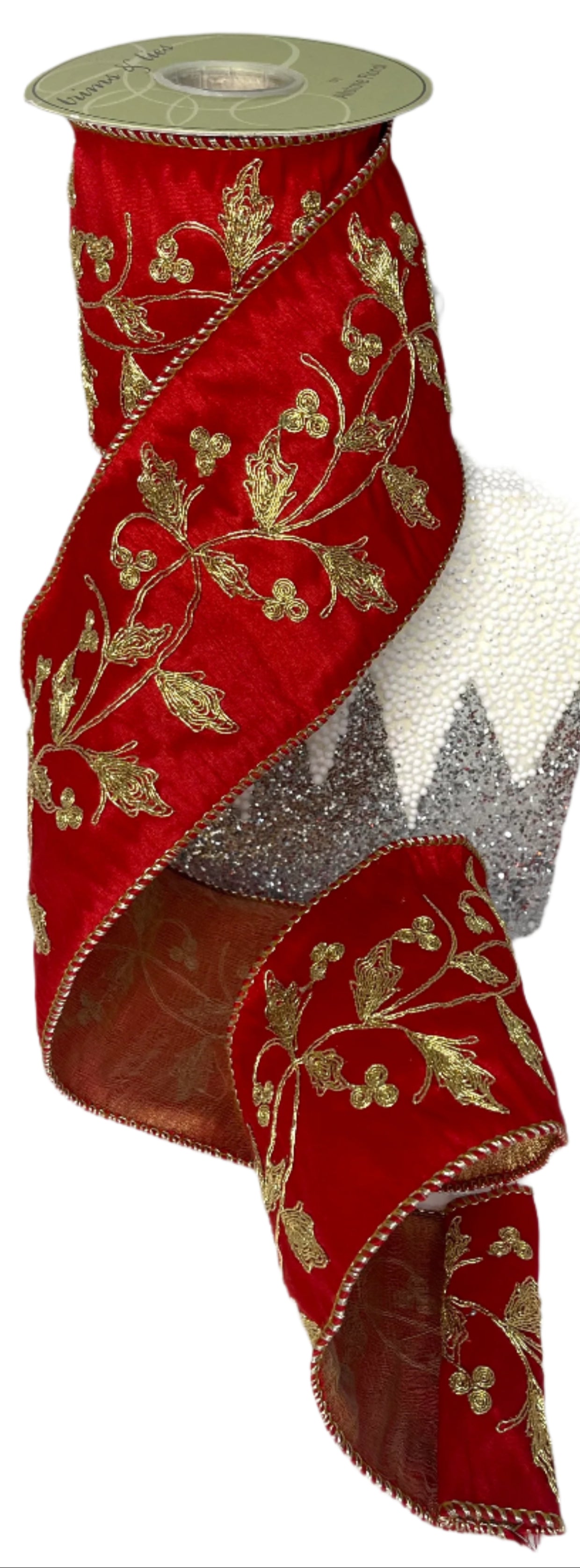 Christmas Red Satin Embroidery Brocade Ribbon