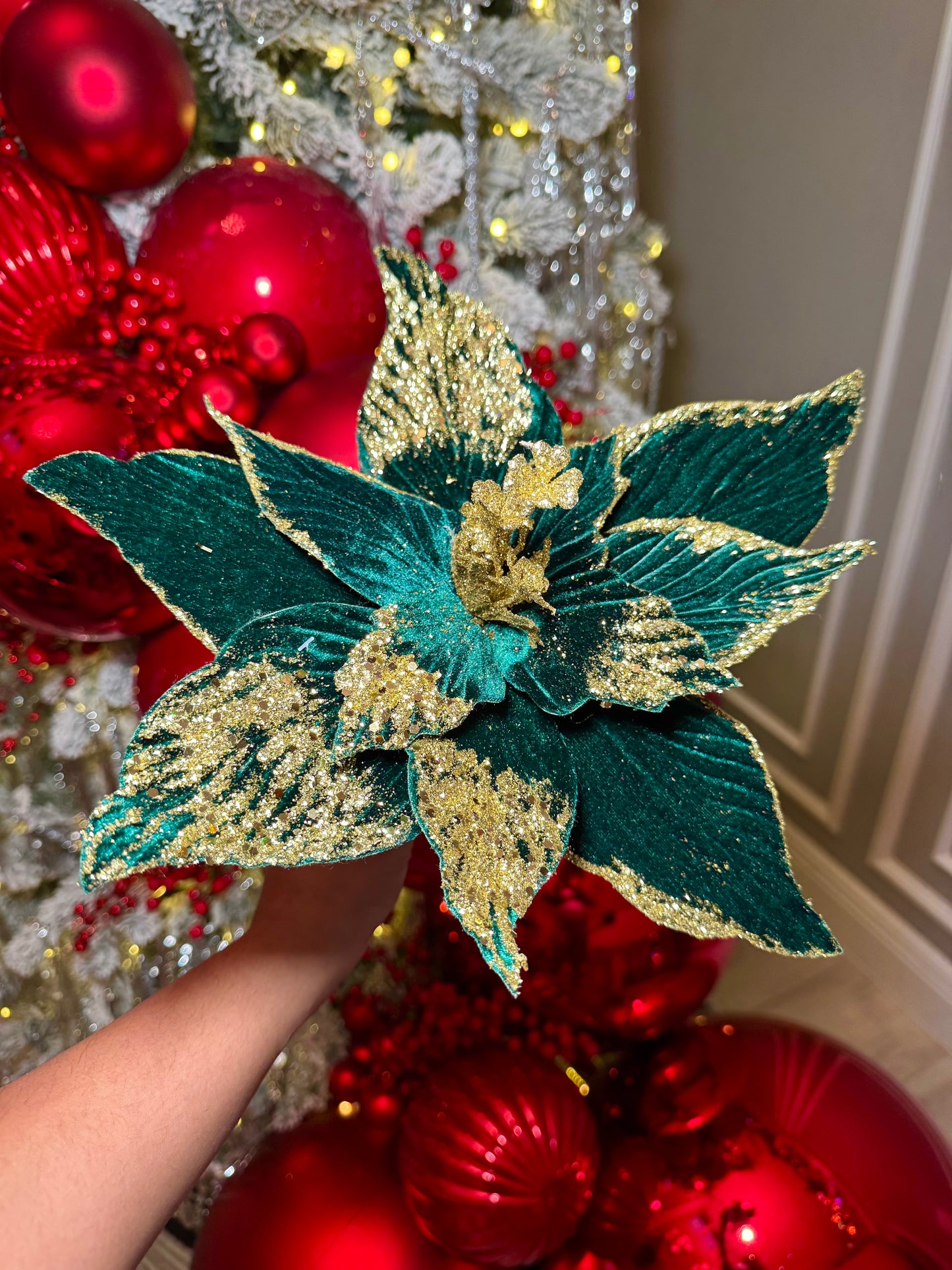 Emerald green poinsettia
Green and gold Christmas flower
Velvet poinsettia spray
Green velvet poinsettia stem
Emerald poinsettia stem set
Faux green poinsettia flowers
Gold trimmed poinsettia flower
Artificial poinsettia spray
Christmas poinsettia stem spray
13 inch poinsettia stem