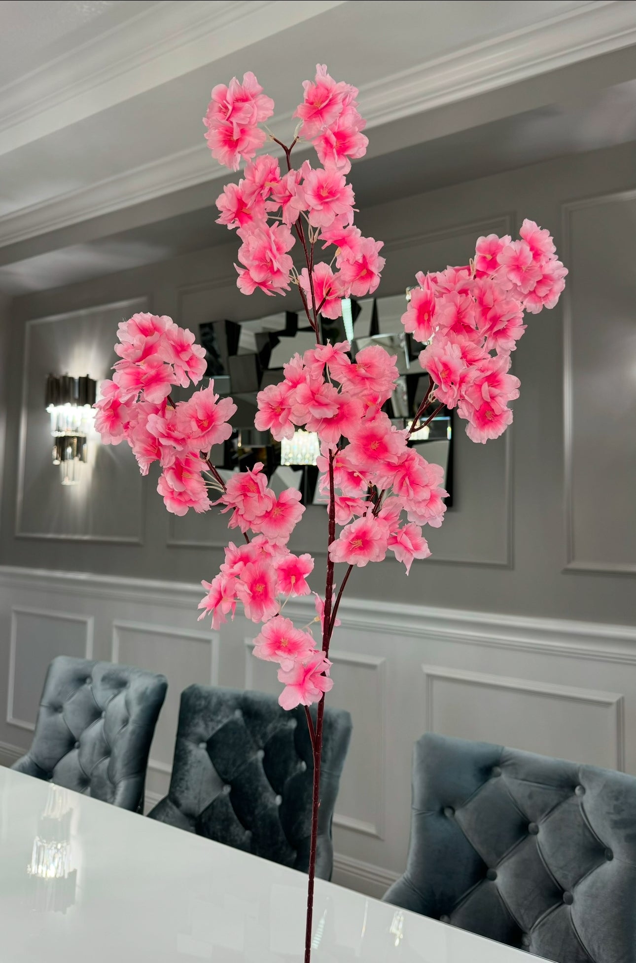 Mila Bright Pink Silk Cherry Blossom Set of 3 Branches 36'' Wedding, Party, Event