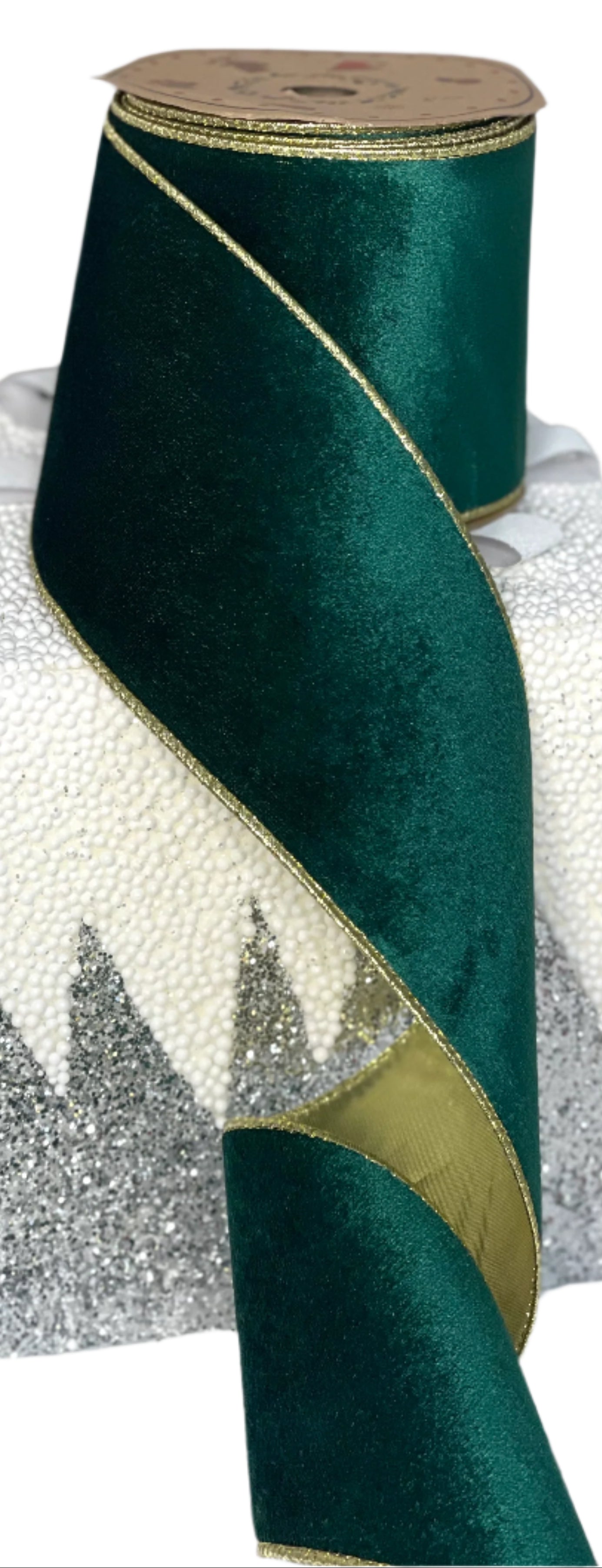 Green and Gold Wired Craft Ribbon double sided 4" x 10 Yards