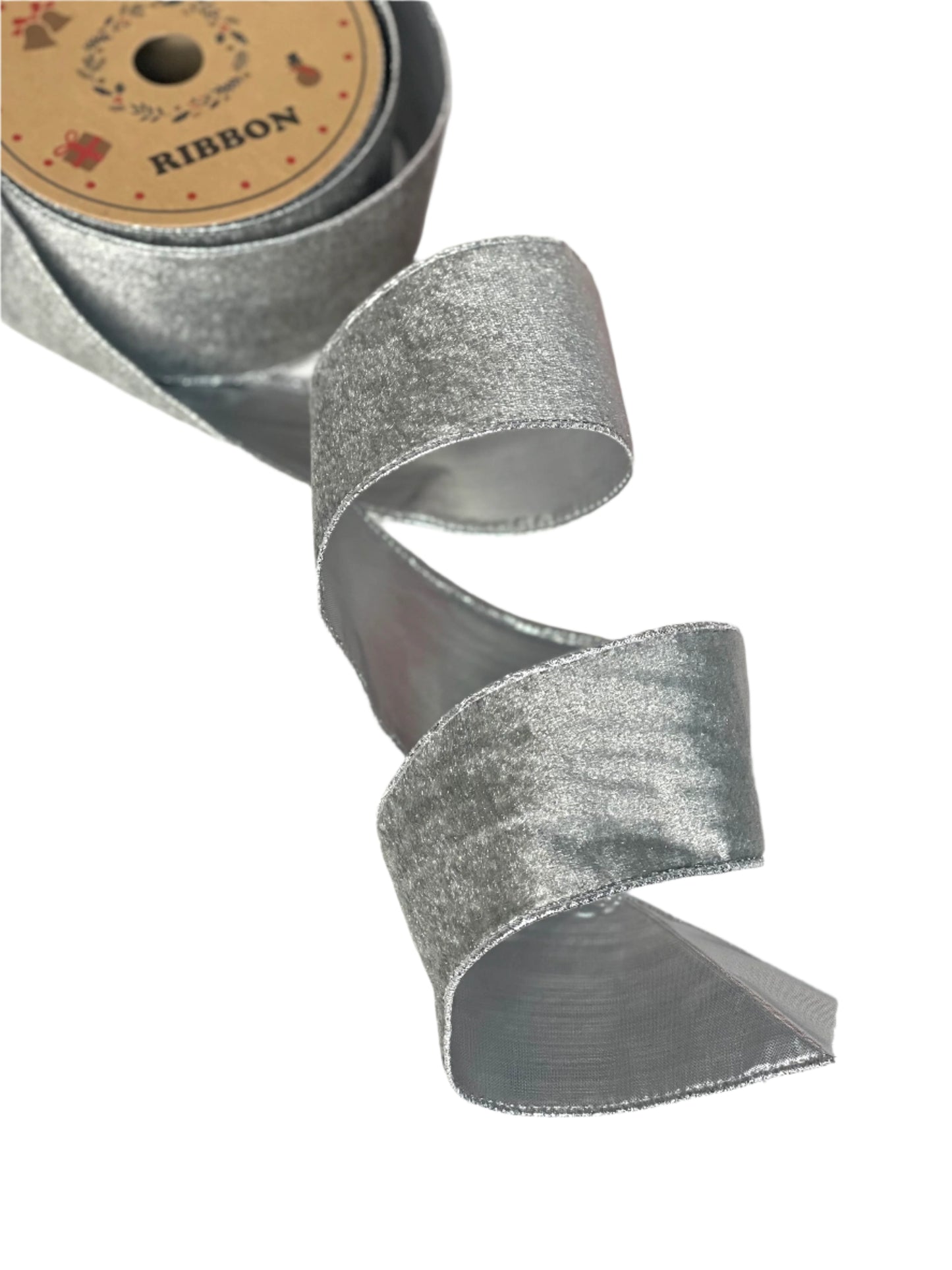 Grey and Silver Wired Craft Ribbon double sided 2.5" x 10 Yards
