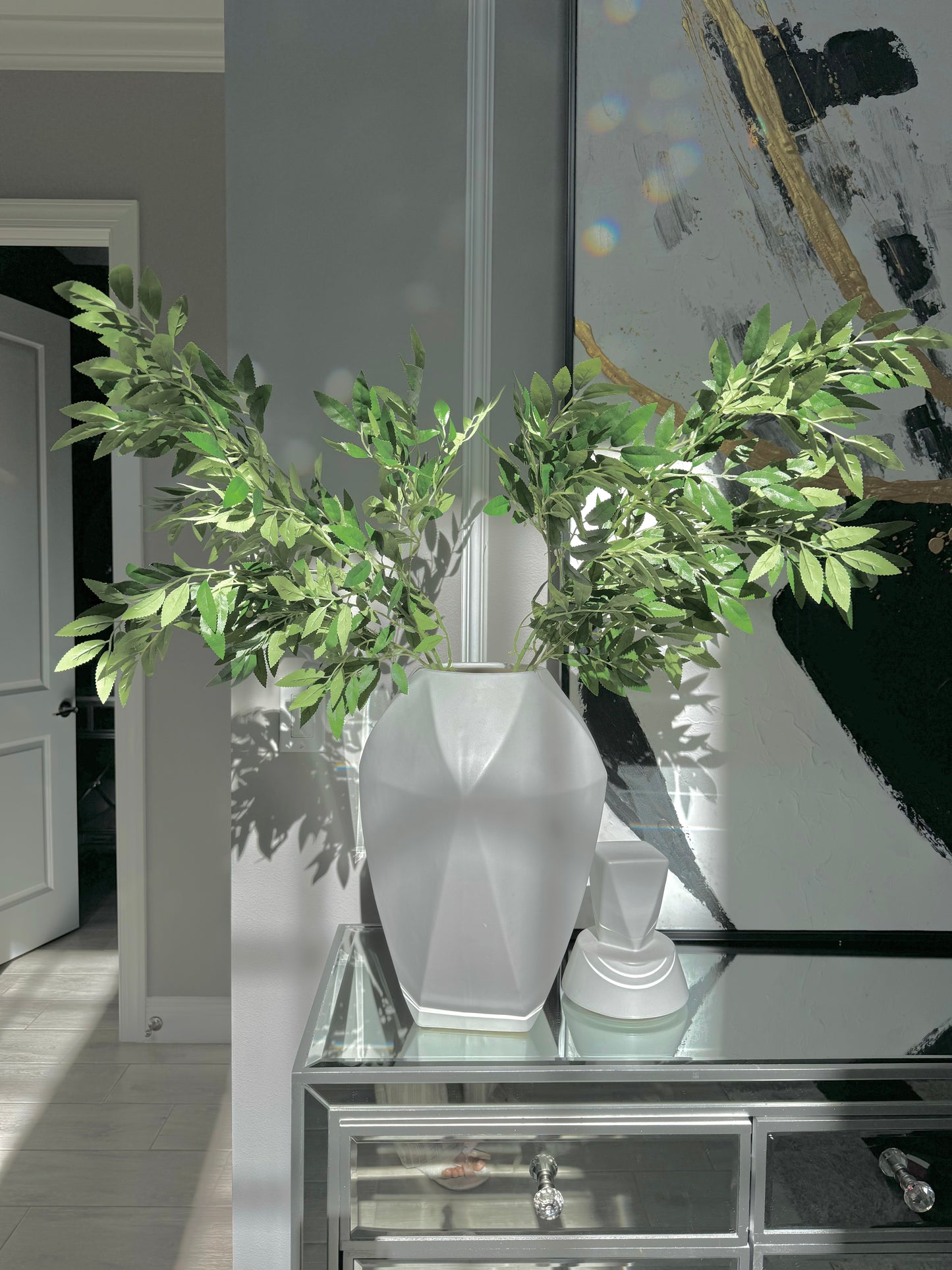 Azore Faux Natural Green Silk Stem Leaf Branches