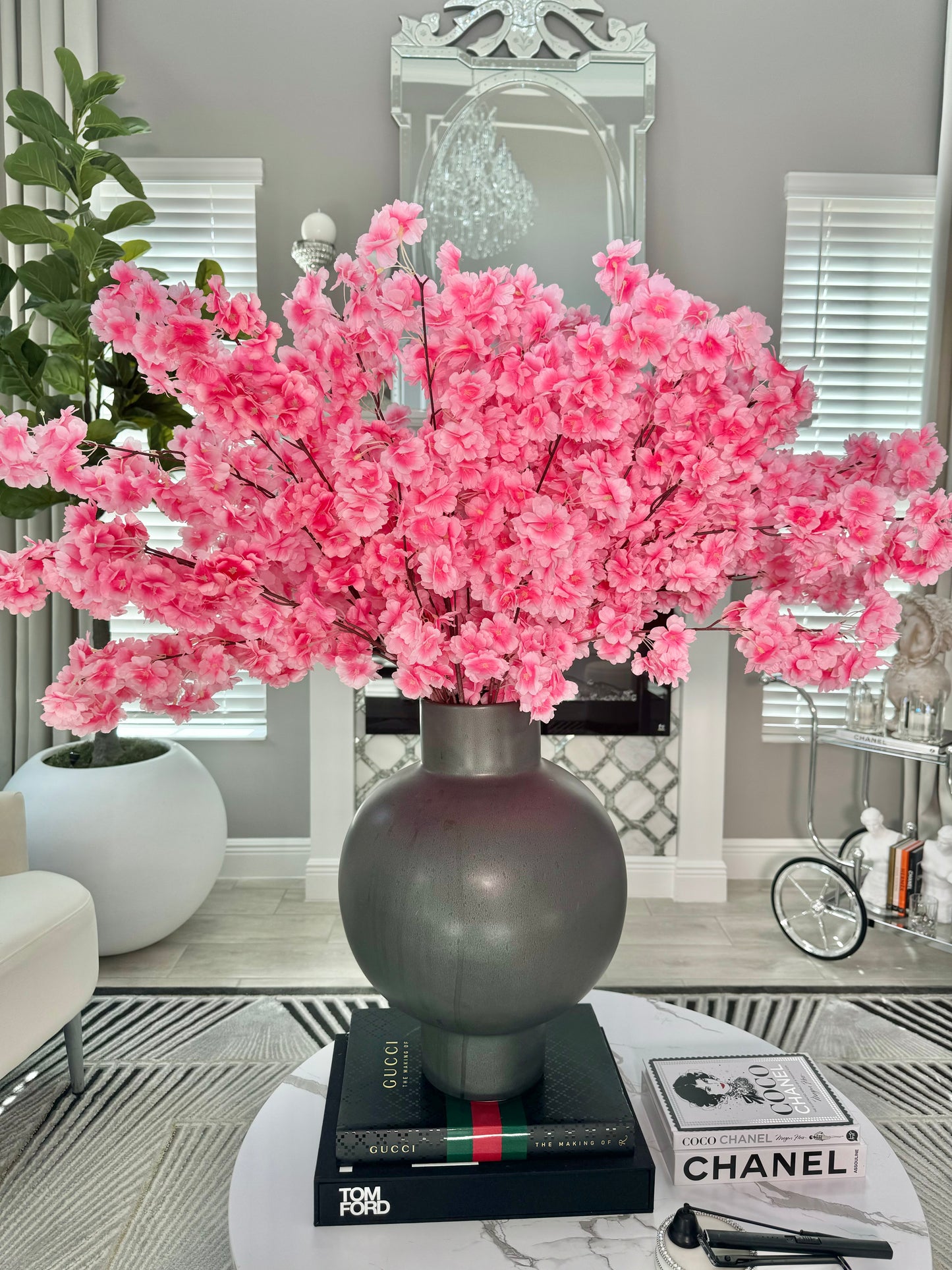 Mila Bright Pink Silk Cherry Blossom Set of 3 Branches 36'' Wedding, Party, Event