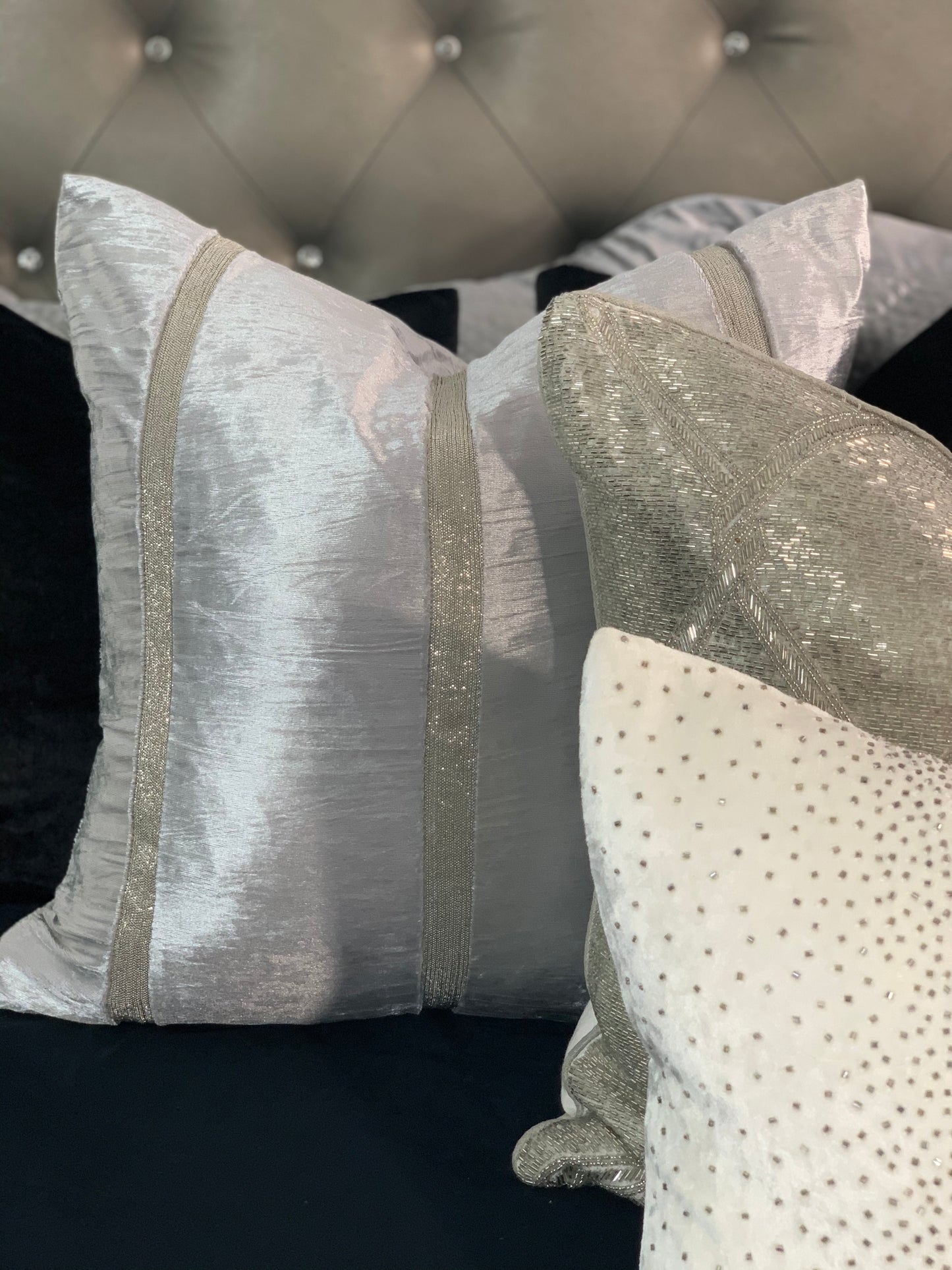 Amani Crushed Velvet Beaded Pillow 22’’