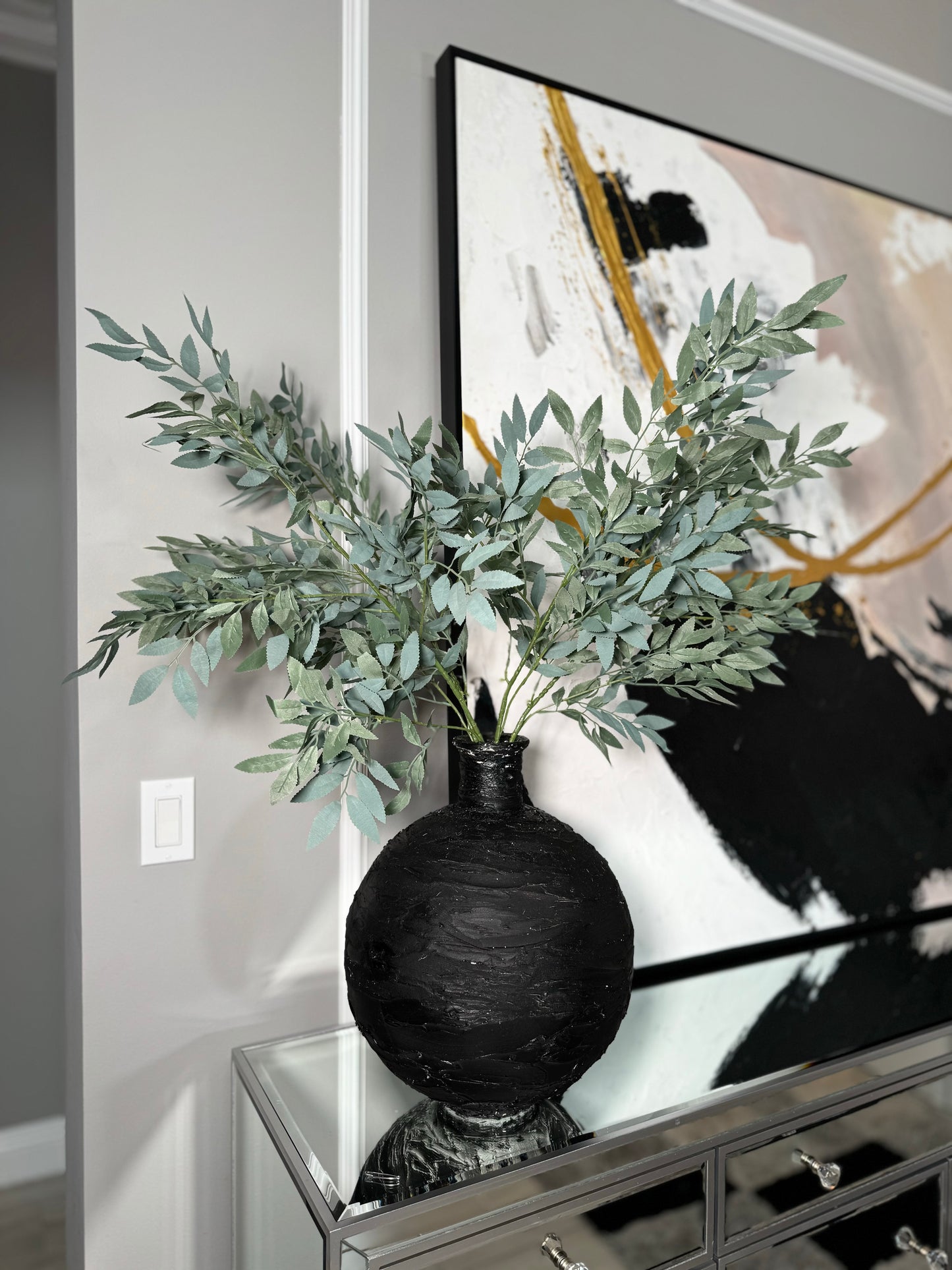 Azore Faux Frosted Green Silk Stem Leaf 2 Branches