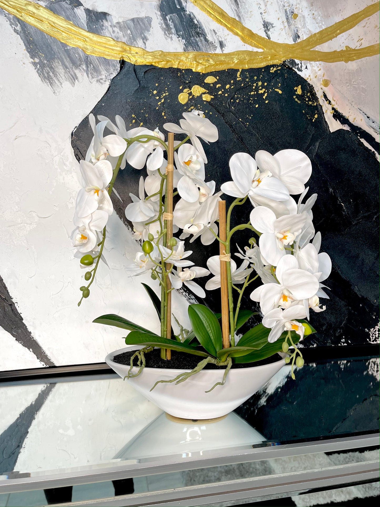 Phalaenopsis Orchid Floral Arrangement with White Vase