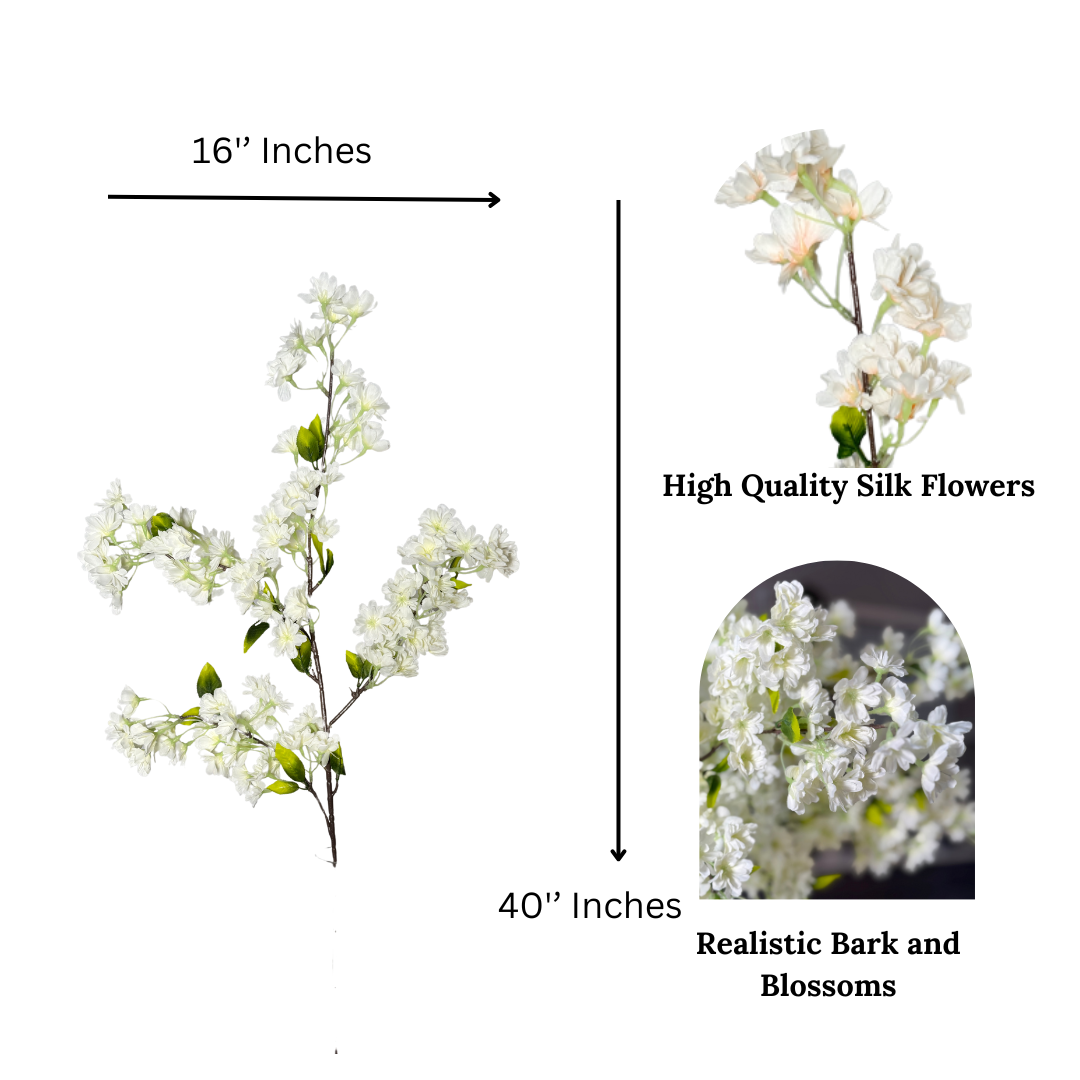 40 inch silk cherry blossom flower branches
Realistic faux cherry blossom stems set of 3
Artificial white cherry blossom wedding decor
Cream silk cherry blossom branches for vases
Japan style faux cherry blossom flower stems
White cherry blossom branch arrangement
Tall faux cherry blossoms for home styling
Neutral artificial floral stems for events
Real touch cherry blossom flower branches
Elegant silk cherry blossom decor stems