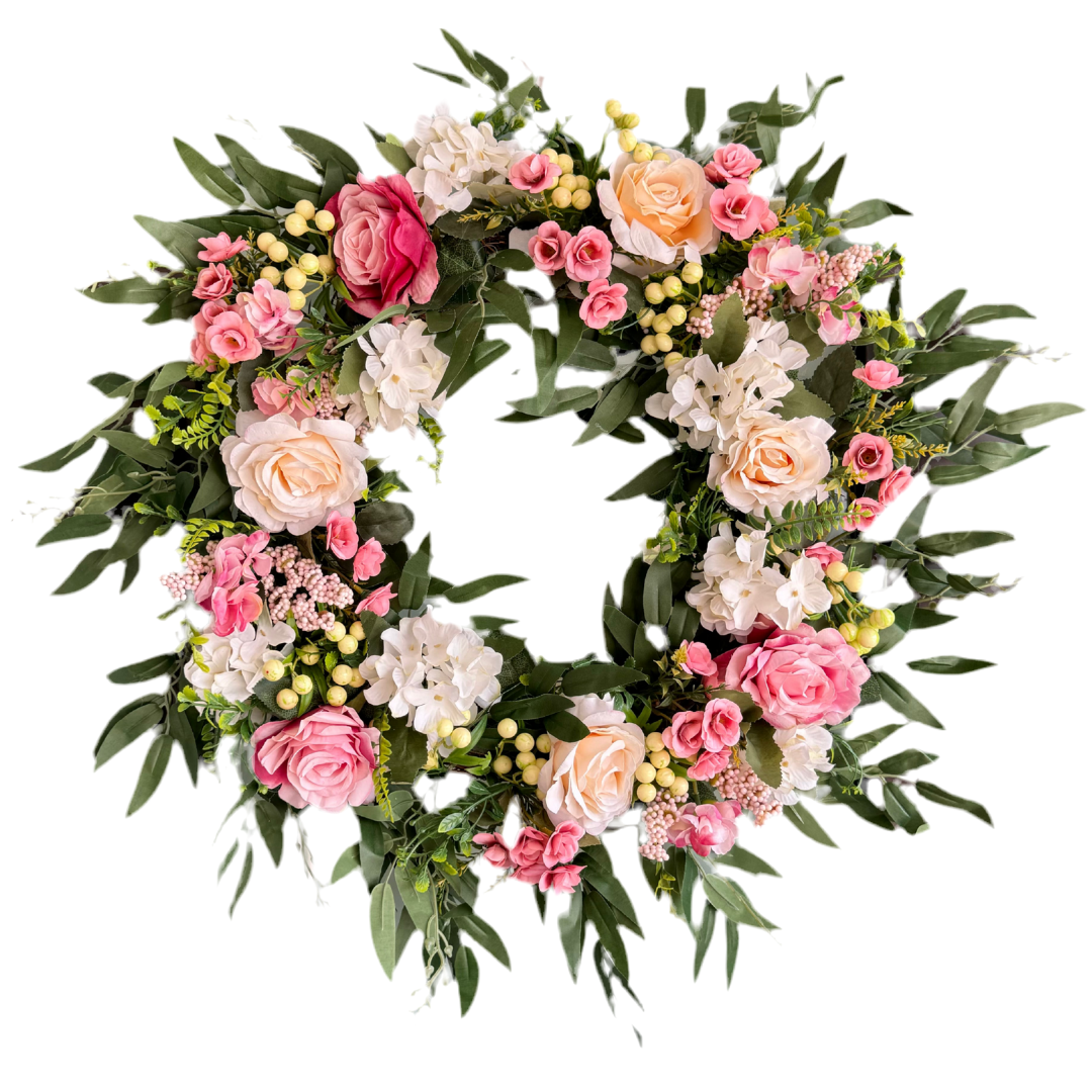 buy pink rose door wreath
24 inch wreath for outdoor
floral wreath for every season
handmade all season wreath
decorative rose front door wreath
outdoor-safe floral wreath
wreath with beech greenery
faux rose wreath indoor outdoor
rose and green leaf wreath
luxury wreath for home decor