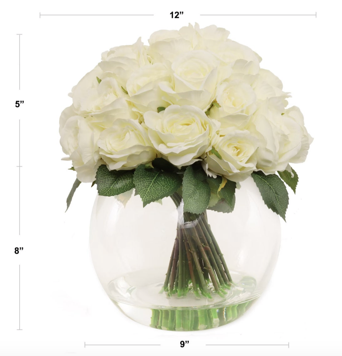 Faux Composed White Roses in Round Vase