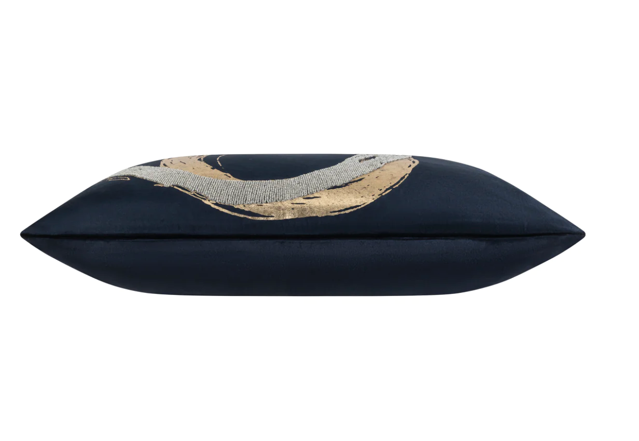Mira Silver Foil Navy Crystal Beads Velvet Pillow