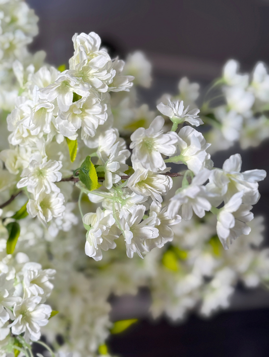 Japan M White Cream Silk Cherry Blossom Flower Branches 40” Tall, Set of 3, Realistic Faux Floral Stems for Wedding, Event, Home Decor