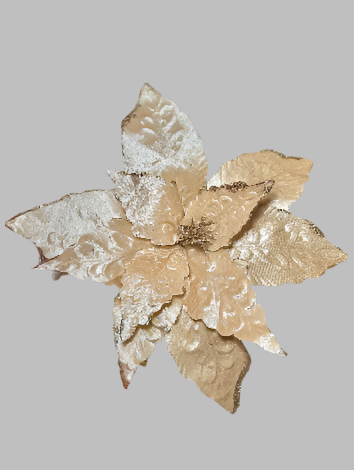 Extra Large Champagne Velvet Glittered Poinsettia Christmas Flower Set of 3