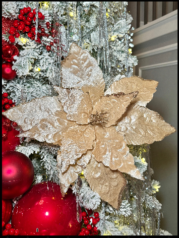 Extra Large Champagne Velvet Glittered Poinsettia Christmas Flower Set of 3