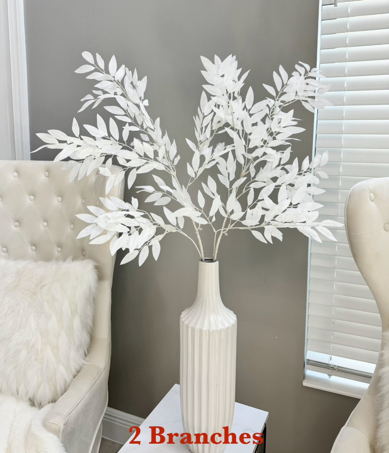 Azore Artificial White Silk Stem Faux Leaf Branches 42" set of 2