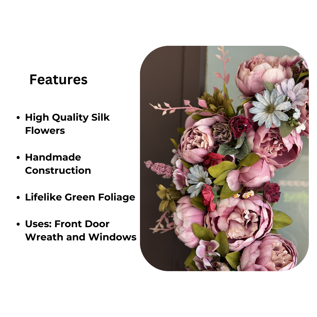 silk peony door wreath
handmade flower wreath
DIY look-alike floral wreath
wreaths with realistic peonies
luxury artificial flower wreath
wreath decor for porch
wreath with lifelike flowers
pink door wreath year-round
blush peony wreath for wall
decorative peony wreath handmade