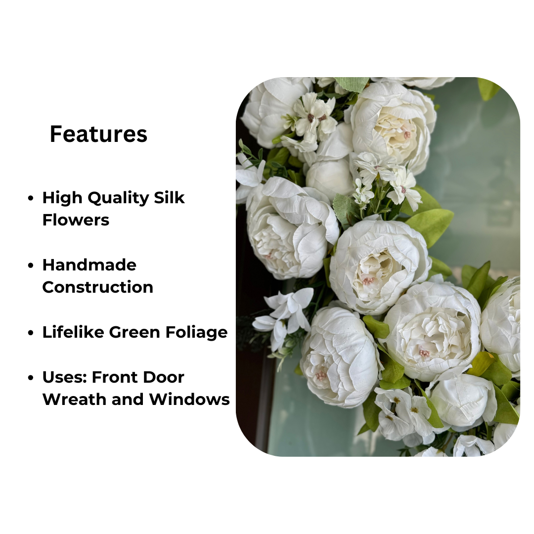 All season floral wreath
Faux flower wreath for home decor
Artificial wreath for front door
Luxury peony wreath
White flower wreath
Spring door wreath
Faux floral wreath for house
Green peony wreath
Elegant floral wreath for home
Peony wreath indoor decor