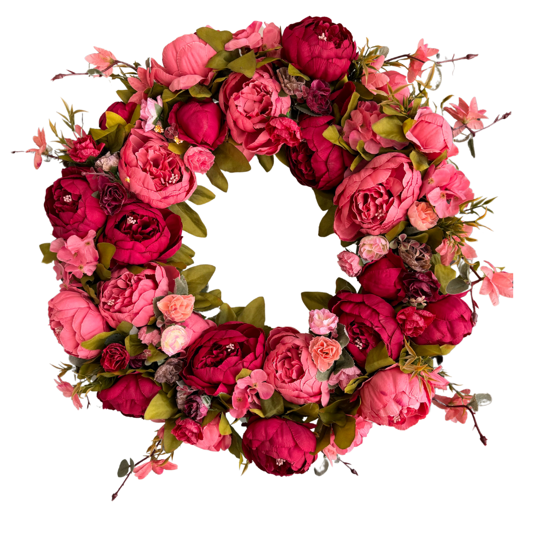 Zoey Large Burgundy Red Peachy Pink Faux Peony Flower Wreath 23" All Season
