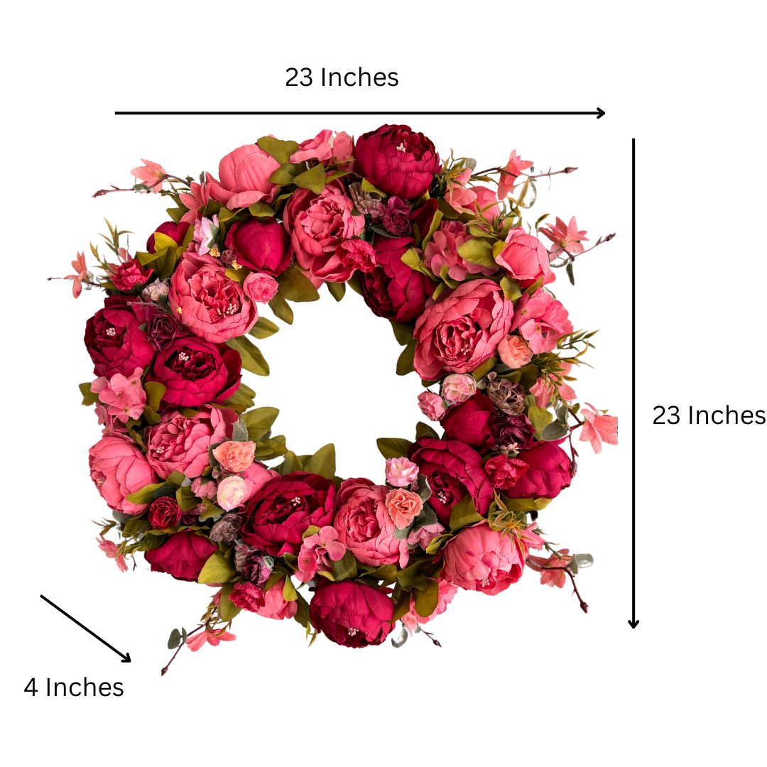 Zoey Large Burgundy Red Peachy Pink Faux Peony Flower Wreath 23" All Season