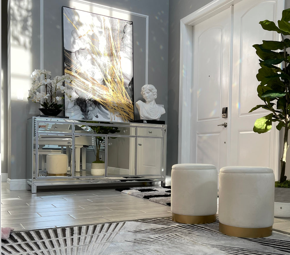 Claire Mirrored Credenza in Antique Silver