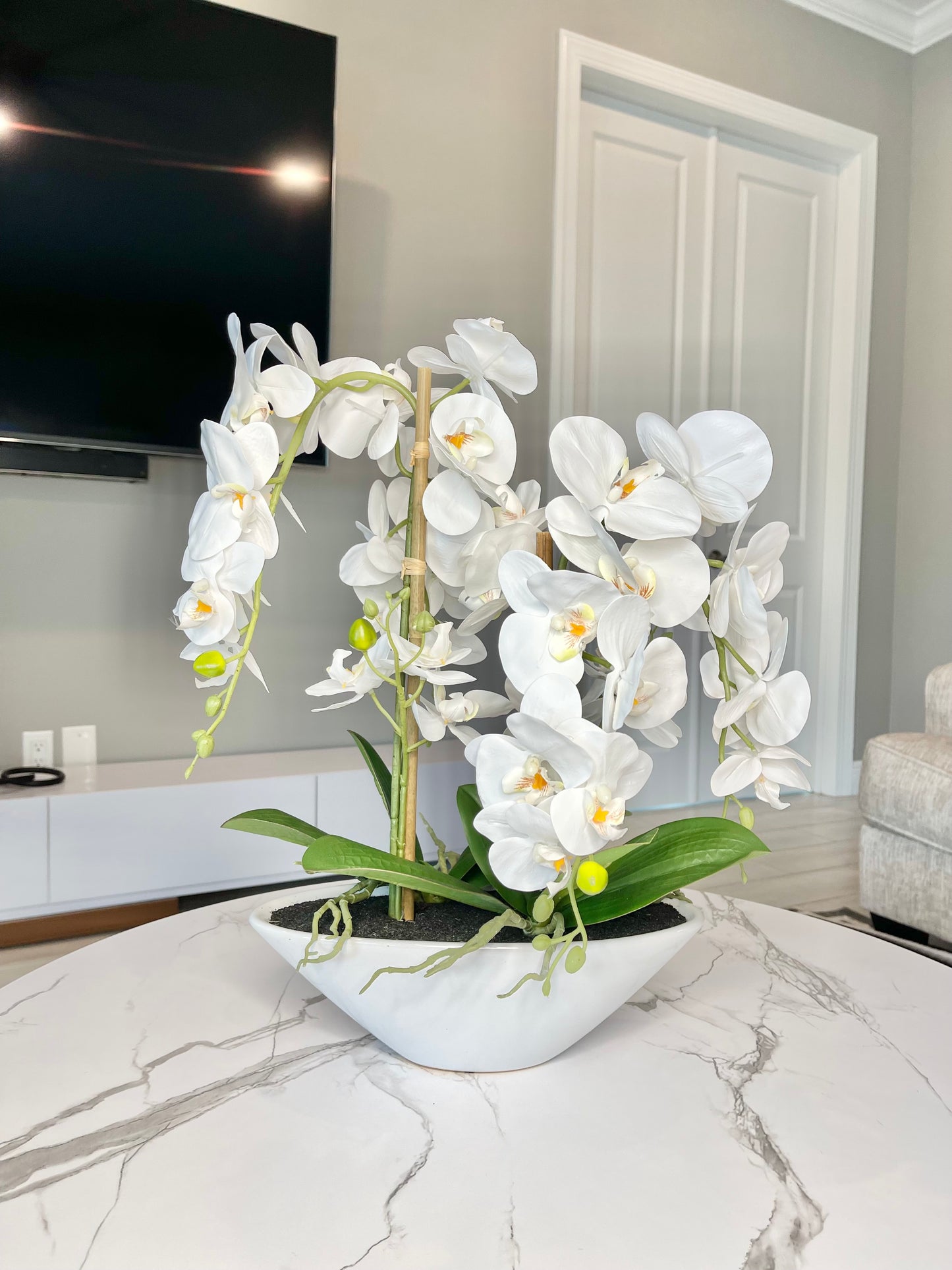 Phalaenopsis Orchid Floral Arrangement with White Vase