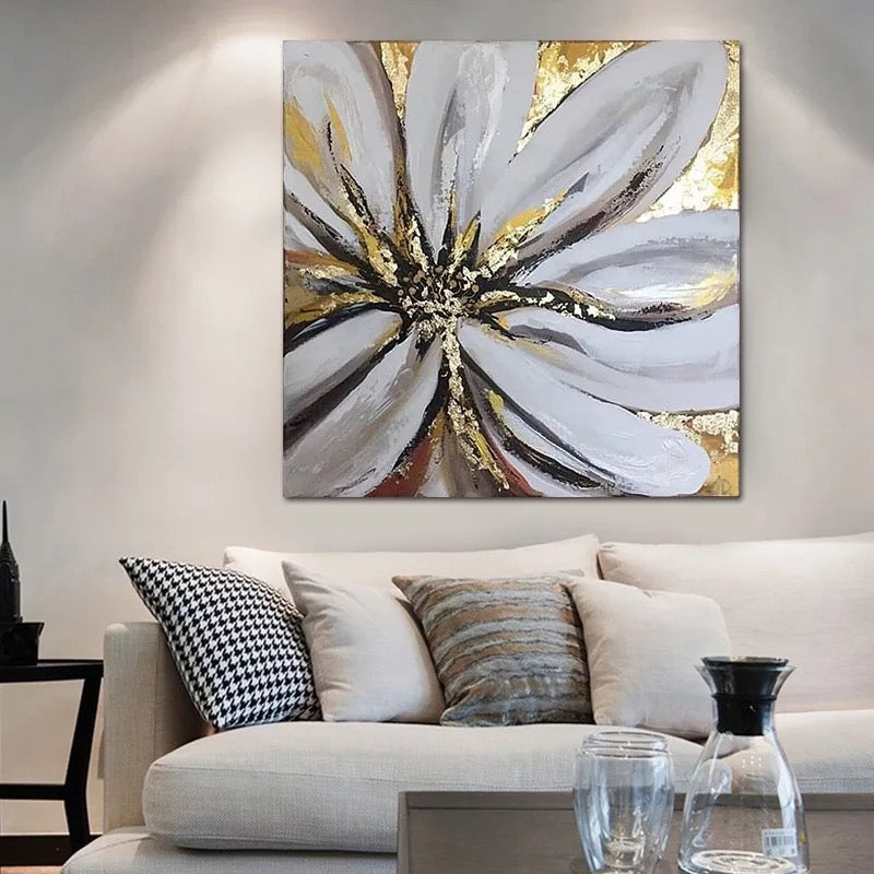 Golden Flower Hand Painted Foil Wall Art