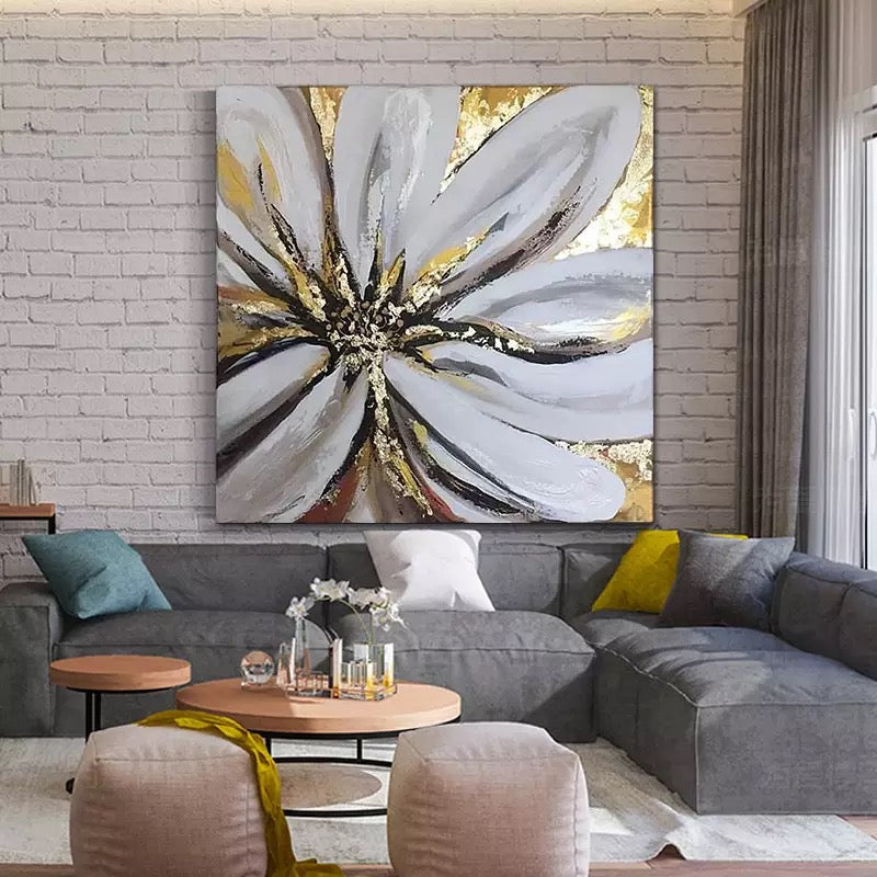 Golden Flower Hand Painted Foil Wall Art