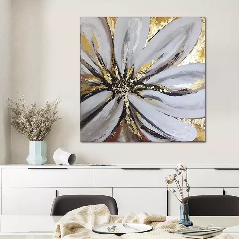 Golden Flower Hand Painted Foil Wall Art