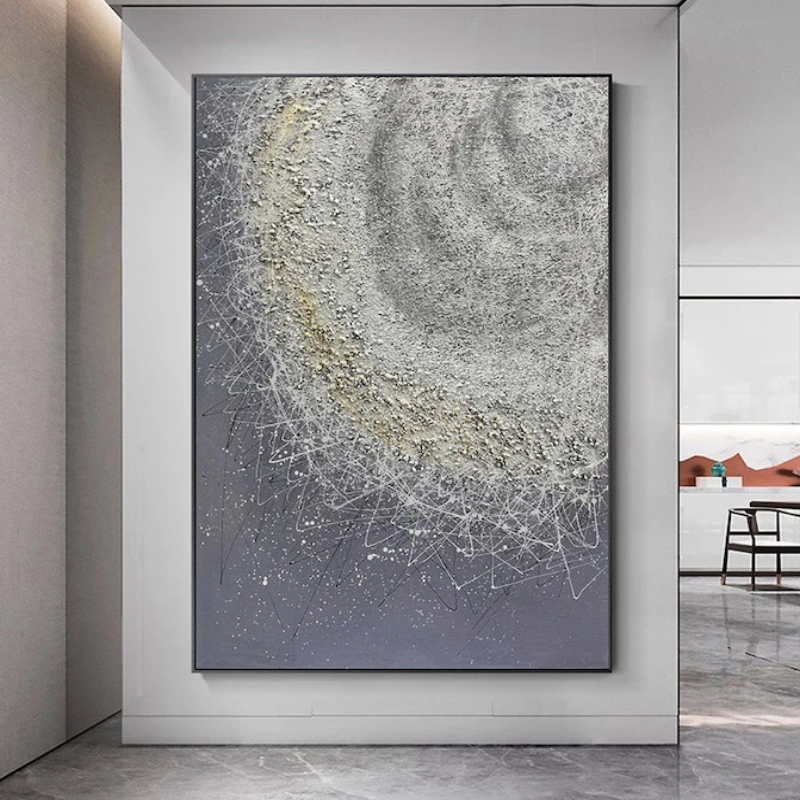 grey and silver wall art