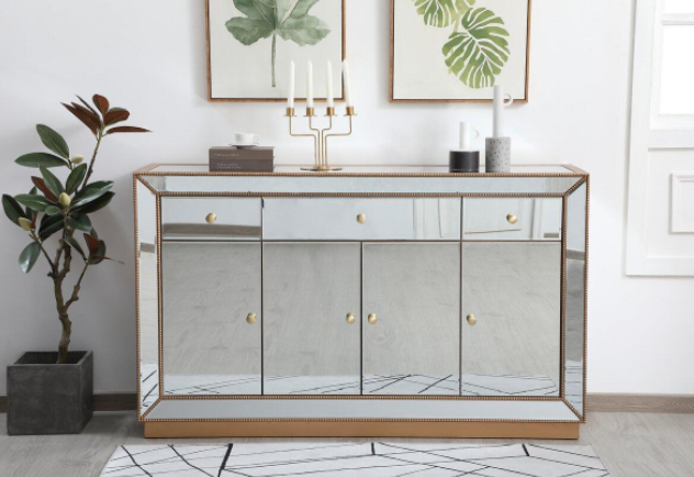 Leah Mirrored Credenza in Antique Gold