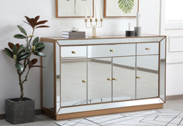 Leah Mirrored Credenza in Antique Gold