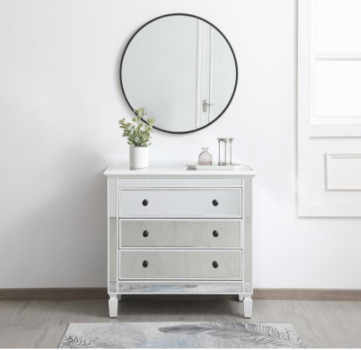 Allie Mirrored 3 Drawer Chest / NightStand in Antique White