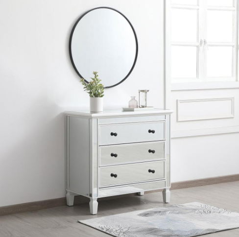 Allie Mirrored 3 Drawer Chest / NightStand in Antique White