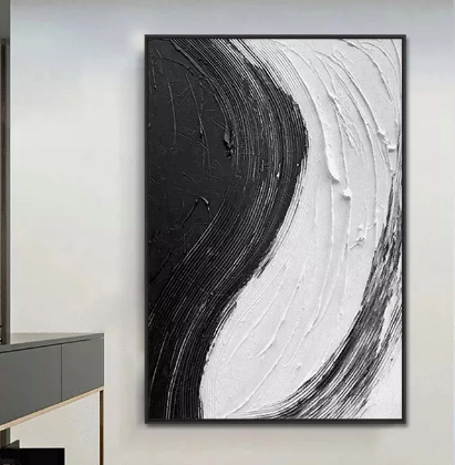 Textured Black & White Abstract Wall Art