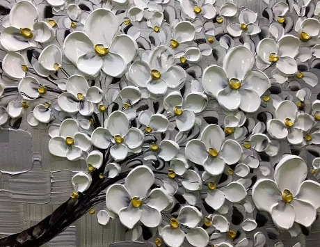 Grey Blooming Tree Hand Painted Wall Art