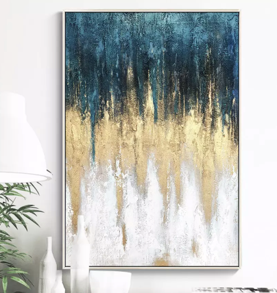 Deep Blue & Gold Abstract Wall Art