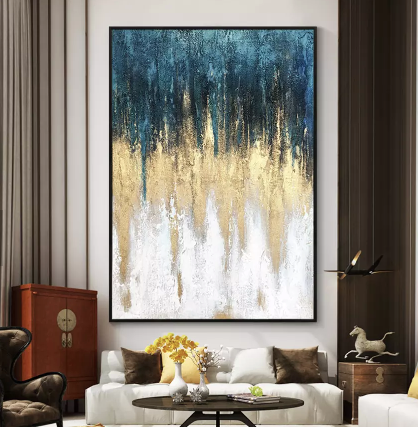 Deep Blue & Gold Abstract Wall Art