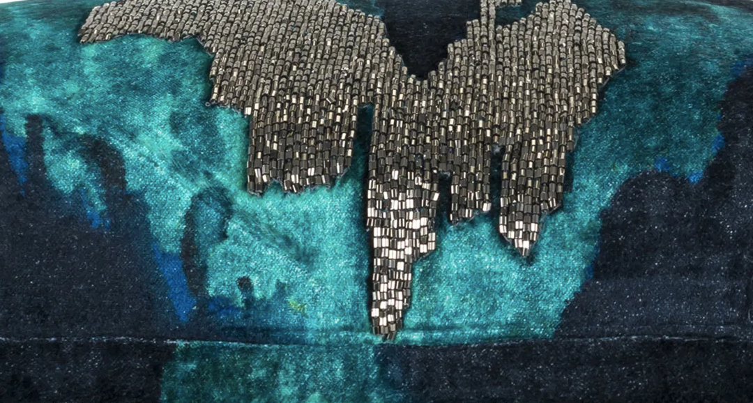 Jade II Navy Aqua Blue Ikat Pillow