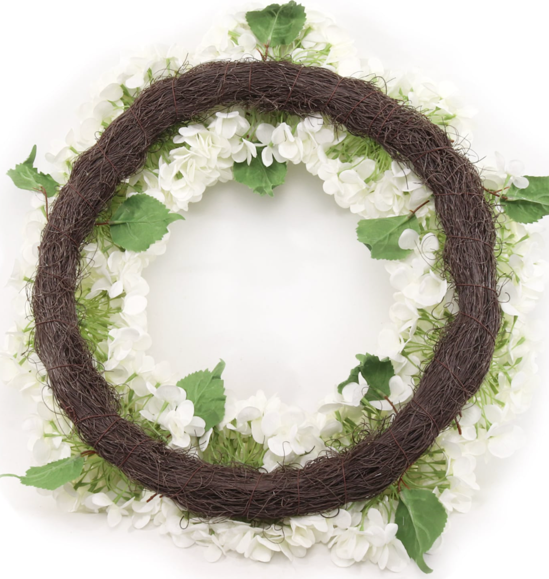 Large Handcrafted White Silk Hydrangea Wreath, 24in
