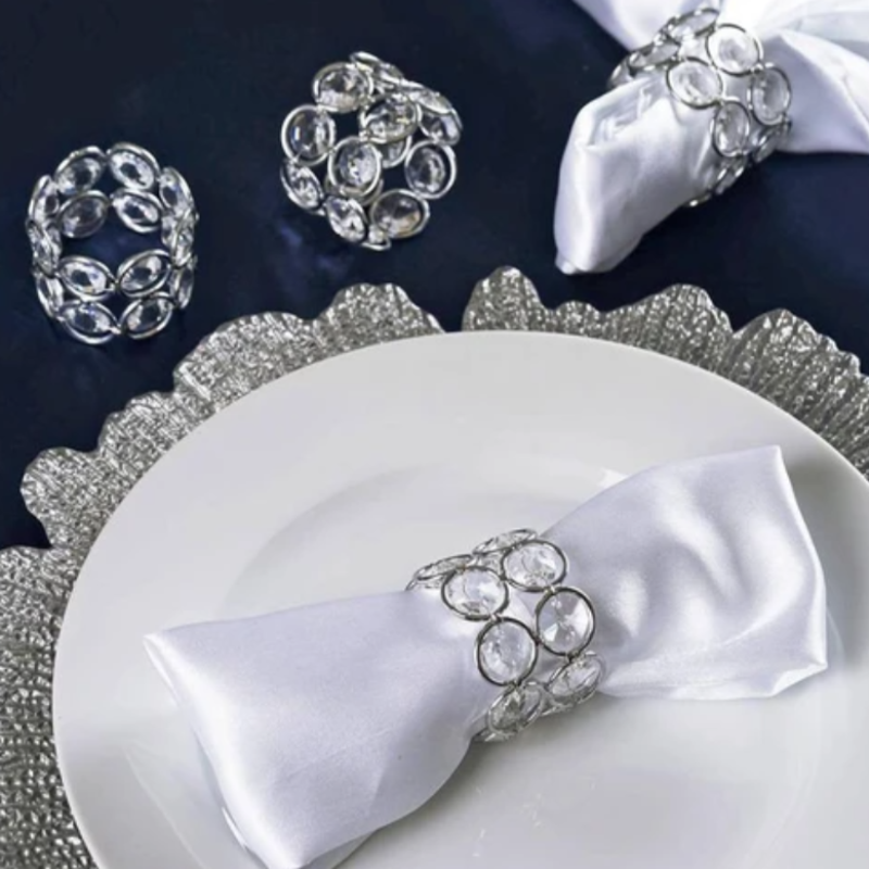 Totally Glam Glass Crystal Gem Napkin Ring, Set of 8